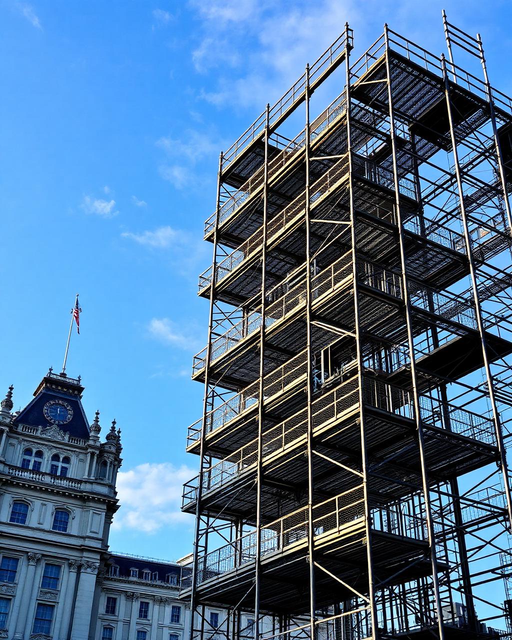 Scaffolding rig wrapping a London building
